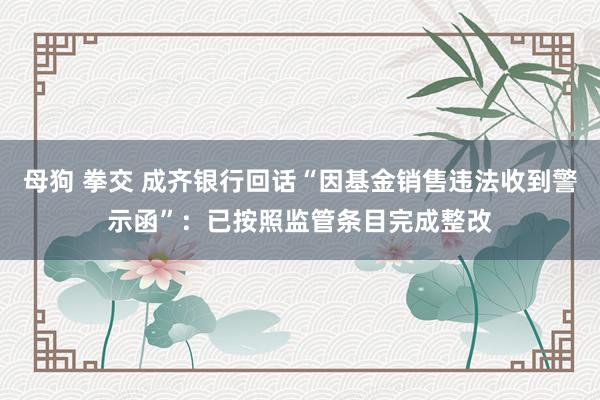 母狗 拳交 成齐银行回话“因基金销售违法收到警示函”：已按照监管条目完成整改